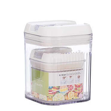 Cutii de Depozitare Alimente, Flippy, Set din 2 Cutii de tip Container, Recipiente pentru Cereale in Bucatarie, Transparente cu Capac Alb, 0.5 L-10x10 foto