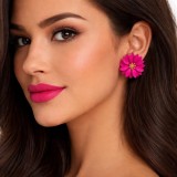 Cercei eleganti model floare roz din aliaj metalic cu inchidere ac