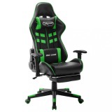 VidaXL Scaun jocuri cu suport picioare, negru/verde, piele artificială