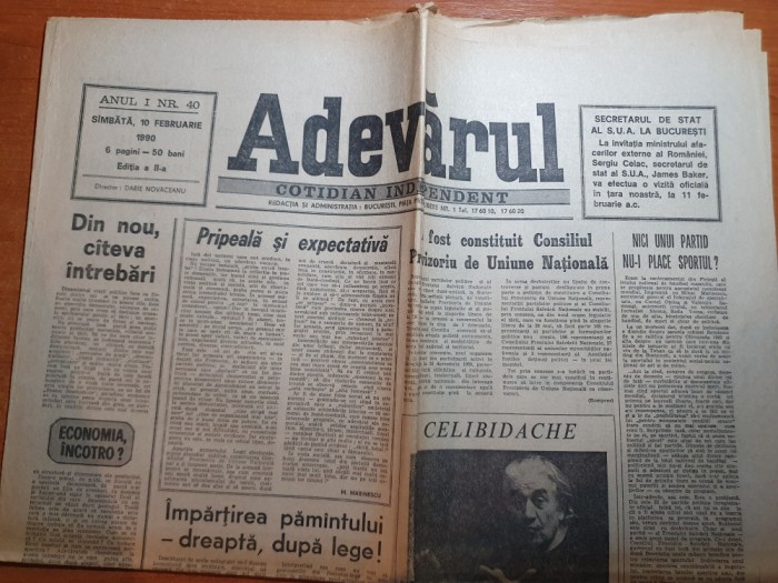 ziarul adevarul 10 februarie 1990-articol despre sergiu celibidache