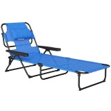 Outsunny Sezlong Plaja Pliabil cu 4 Nivele Rabatare si brațe, Greutate sustinuta 120 kg,Gri | Aosom Romania