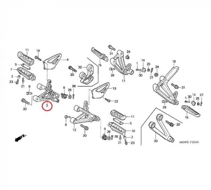 MBS Suport scarita fata DX Honda CBR600 F 1999-203, argintiu, #3, Cod Produs: 50600MBW000ZAHO