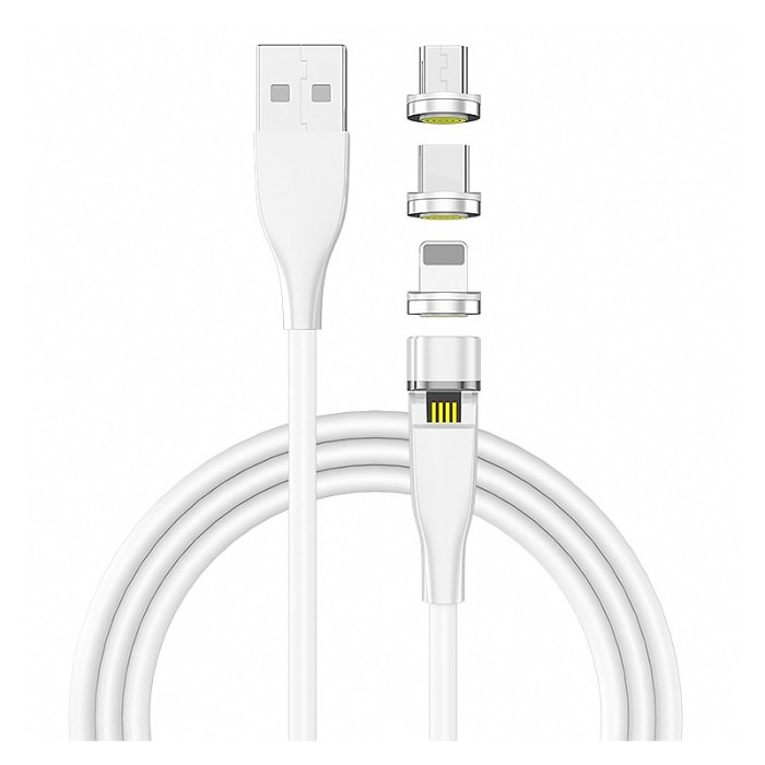 Cablu Incarcare USB - Lightning / USB Type-C / MicroUSB OEM Magnetic Rotate 540, L, 1m, 3A, Alb