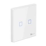 Intrerupator telecomanda dublu smart, sticla securizata alba, compatibil Alexa si Google Assistant, Sonoff