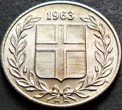 Moneda 25 AURAR - ISLANDA, anul 1963 *cod 3594 = A.UNC foto