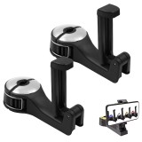 Carlig tetiera scaun auto, set 2 bucati, multifunctional suport telefon, reglabil, rotire 360 de grade, ABS/Silicon, Vaxiuja, Argintiu/Negru