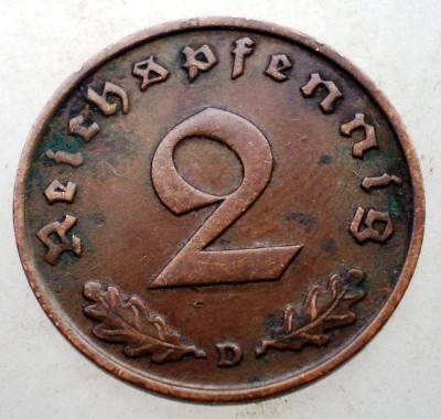 2.803 GERMANIA 2 REICHSPFENNIG 1936 D RARA EROARE foto