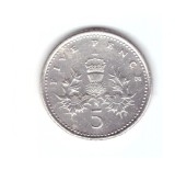 Moneda Anglia 5 pence 1990, stare buna, curata, Europa, Cupru-Nichel