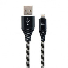 Cablu de date Gembird Premium Cotton Braided USB - Lightning 1m Black foto