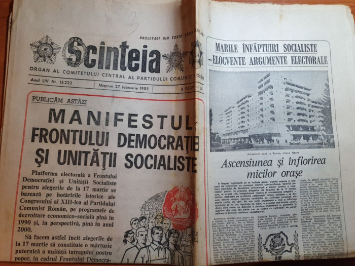 scanteia 27 februarie 1985-manifest pt frontul deocratiei si unitatii socialiste