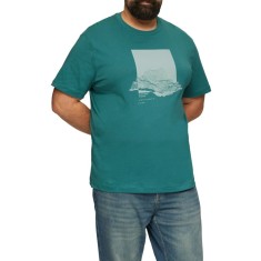 Tricou barbati big sizes la baza gatului din bumbac, cu imprimeu Grafic si croiala Regular fit, Verde, 2XL