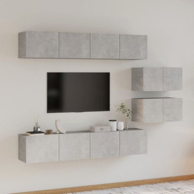 Gossi set dulap tv, 6 piese, gri beton, lemn prelucrat foto