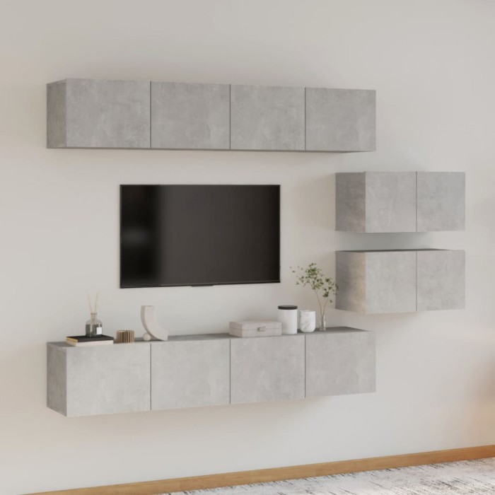 Gossi set dulap tv, 6 piese, gri beton, lemn prelucrat