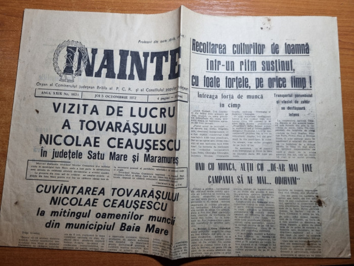 ziarul inainte 5 octombrie 1972-ceausescu vizita in satu mare si maramures