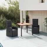 Cumpara ieftin Set masă pentru grădină, 3 piese, negru, poliratan/lemn acacia