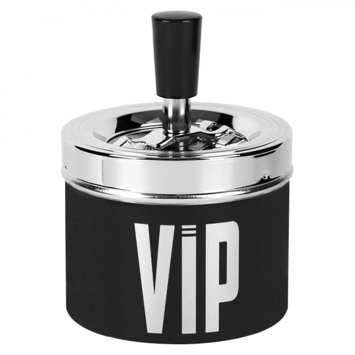 Scrumieră Metalică Anti V&acirc;nt, VIP, Negru și Argintiu, 9x14 cm