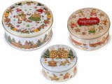 Set 3 cutii Craciun Turta Dulce metal multicolor &Oslash; 20 cm x 9 H, &Oslash; 17 x 8 H, &Oslash; 13,5 x 7 H