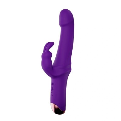 Vibrator Great Realistic Rabbit, 10 Moduri Vibratii Puternice, Silicon, USB, Mov, 22.5 cm, Mokko Toys foto