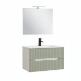 Cumpara ieftin Trent Mobilier de baie 80 cm lavoar ceramic (2 sertare) cu oglindă 60x80 cm alb-verde