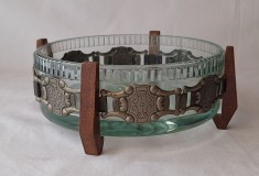 Fructiera veche - sticla, metal si lemn, arta decorativa obiect de colectie