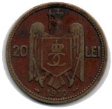 Monedă 20 lei, Romania, 1930