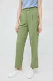 United Colors of Benetton pantaloni femei, culoarea verde, lat, high waist