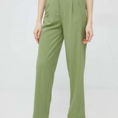United Colors of Benetton pantaloni femei, culoarea verde, lat, high waist