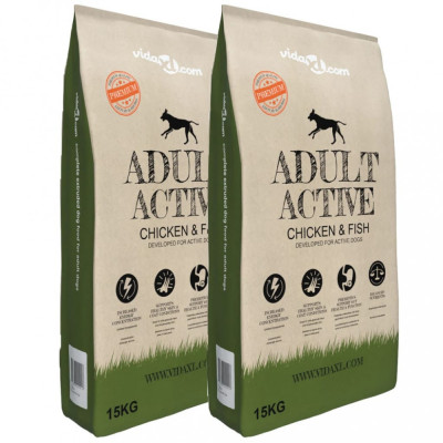 vidaXL Hrană uscată c&amp;acirc;ini Adult Active Chicken &amp;amp; Fish 2 buc. 30 kg foto