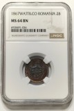 2 BANI 1867 WATT MS 64 BN, gradata NGC, 6928491-026
