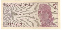 Bancnota 5 sen 1964 - Indonezia, UNC
