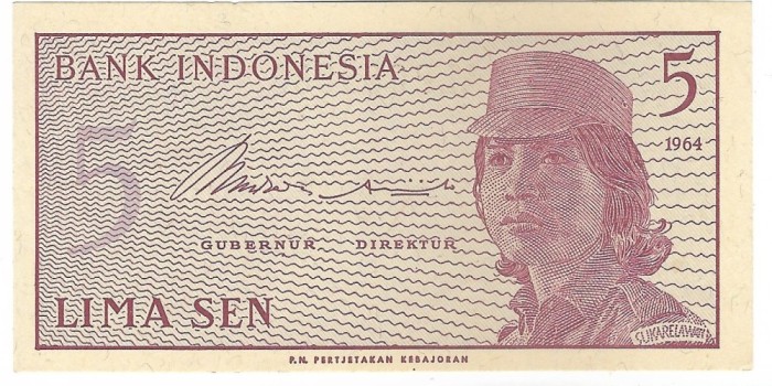 Bancnota 5 sen 1964 - Indonezia, UNC