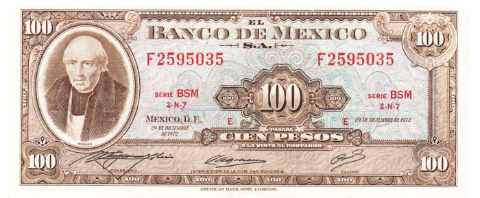 Mexic 100 Pesos 1972 P-61 Seria 2595035