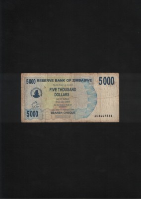 Zimbabwe 5000 dollari dollars 2007 seria3667534 foto