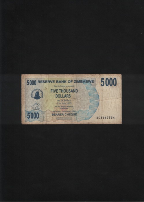 Zimbabwe 5000 dollari dollars 2007 seria3667534