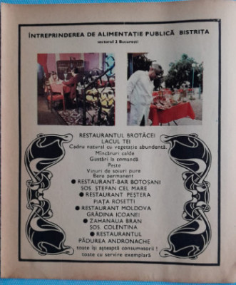 1974 Reclamă Alimentatie publica sector 3 Bucuresti, comunism, 24 x 20 cm foto