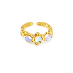 Inel reglabil placat cu aur 18K din inox cu piatra luminoasa