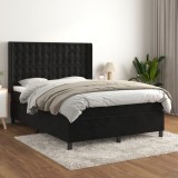 Cumpara ieftin Pat box spring cu saltea, negru, 140x200 cm, catifea