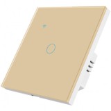Cumpara ieftin Intrerupator Smart Touch iUni 1F WiFi, Sticla Securizata, LED, Auriu, Control Vocal/Aplicatie, Compatibil Alexa/Google Assistant