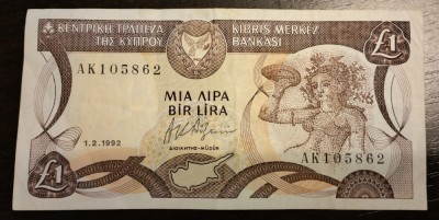 Bancnota - Cipru - 1 Pound 01-02-1992 foto