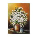 Tablou vaza cu margarete si carte, Puritate, 70x50cm ulei pe panza, gata de agatat pe perete