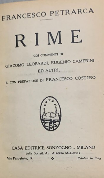 Rime - Francesco Petrarca - din biblioteca lui Geo Dumitrescu