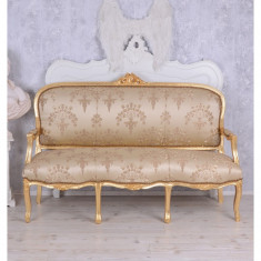 Sofa 3 locuri din lemn masiv auriu cu tapiterie bej CAT361A03