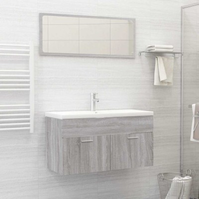 vidaXL Set mobilier de baie, 2 piese, gri sonoma, lemn prelucrat foto
