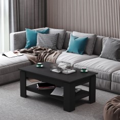 Homcom Masa pentru Cafea Joasa pe 2 Niveluri in Lemn Negru 110x65x47cm foto