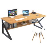 Birou cu raft din mdf maro fag si metal negru Tarcal 100x60x72 cm