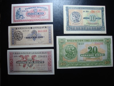 GRECIA SET 1-2-5-10-20 DRAHME 1940/41 UNC foto