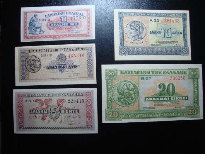GRECIA SET 1-2-5-10-20 DRAHME 1940/41 UNC