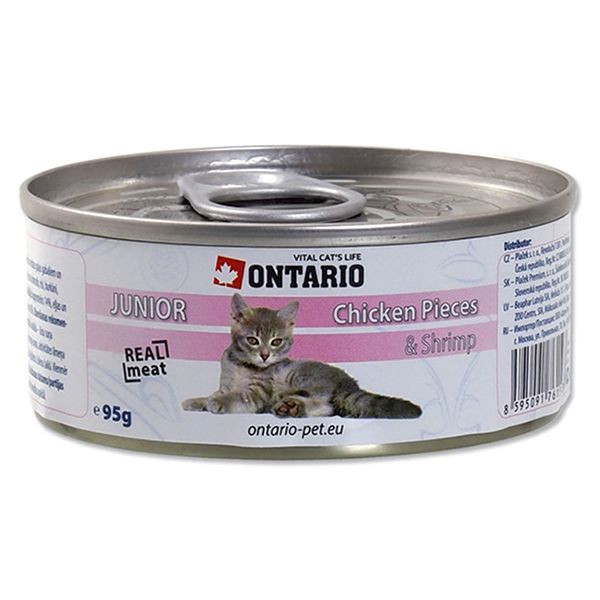 Conservă ONTARIO Junior - Bucăți de carne de pui și Creveți - 95 g