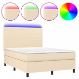Cumpara ieftin Pat cu arcuri, saltea si LED, crem, 140x190 cm, textil