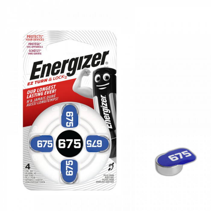 Baterii Energizer 675 PR44 PR675 Zinc-Aer 1,4V Pentru Aparate Auditive Set 4 Baterii